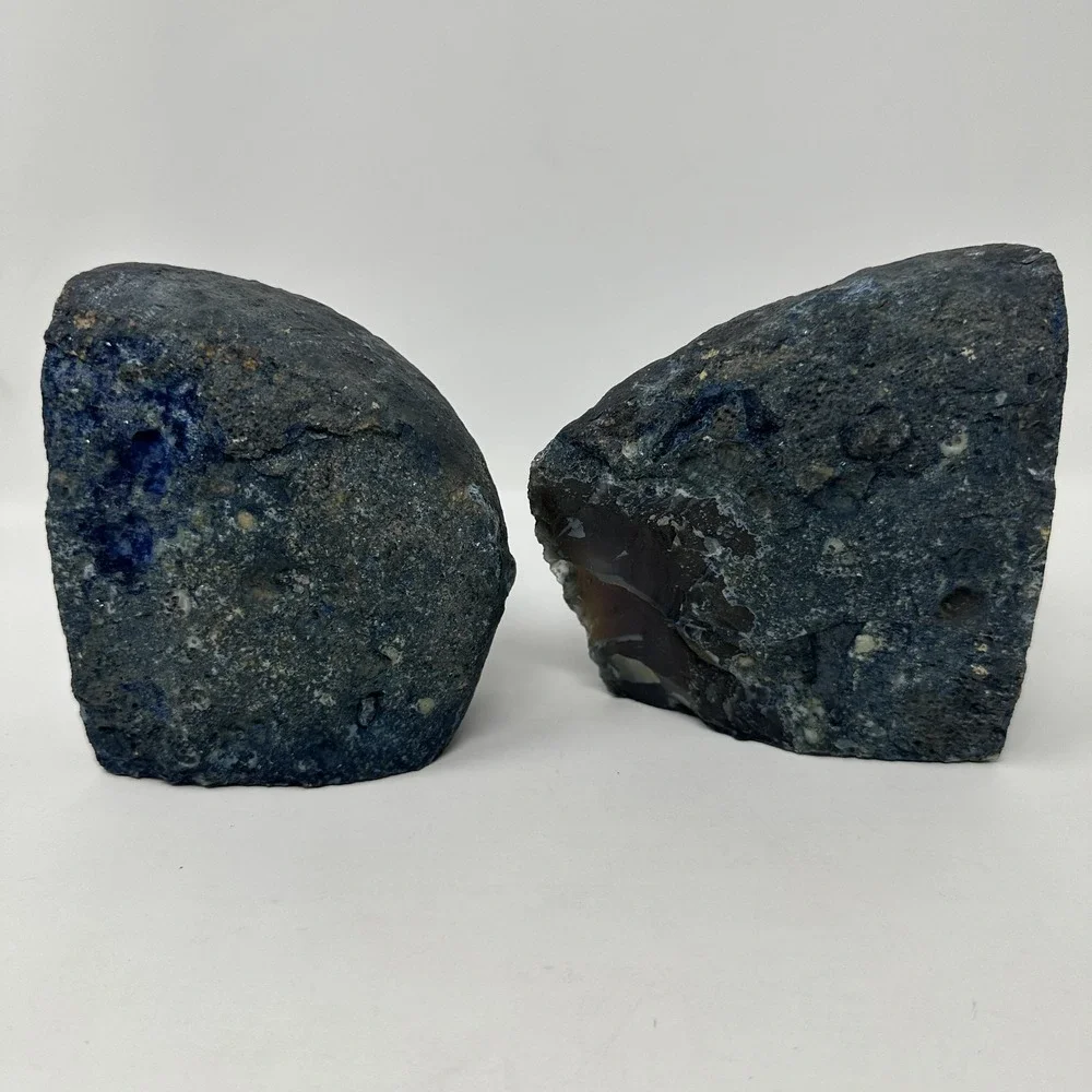 Blue Agate‎ Geode Natural Stone Bookends Pair Polished Crystal Home Decor Desk